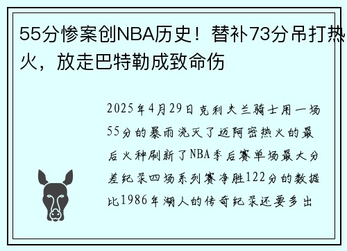 55分惨案创NBA历史！替补73分吊打热火，放走巴特勒成致命伤
