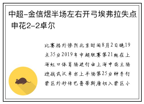 中超-金信煜半场左右开弓埃弗拉失点 申花2-2卓尔